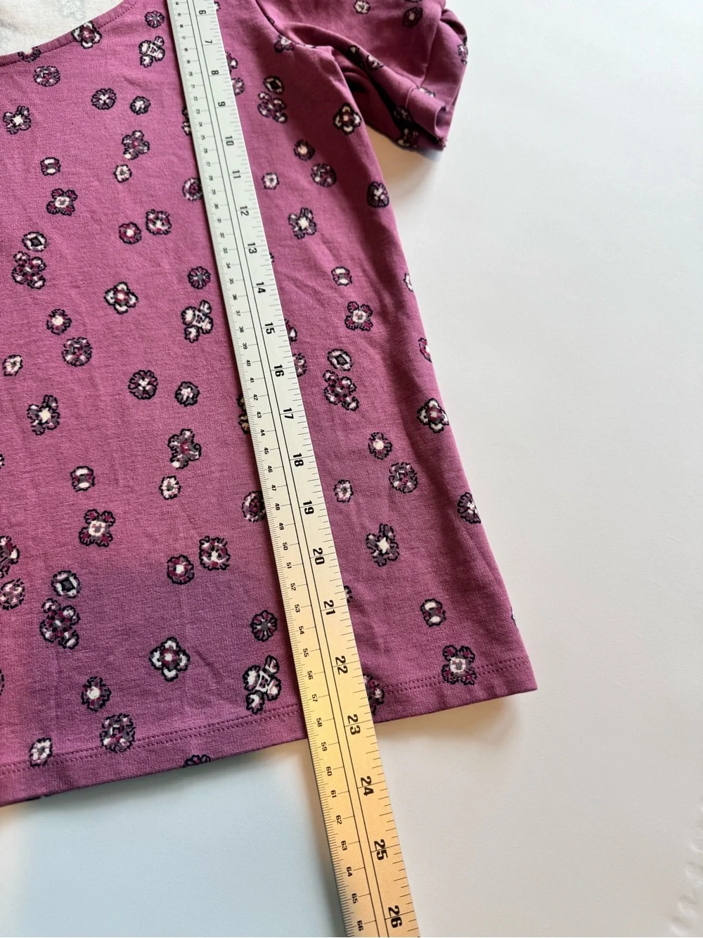 LOFT Outlet Floral Puff Ruched Sleeve Top Large Mauve Scoop Neck Soft Stretch